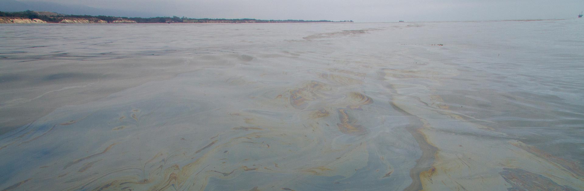 Refugio oil spill shown on the ocean water's surface