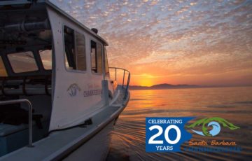 Santa Barbara Channelkeeper's boat, R/V Channelkeeper on the water during a beautiful sunset.