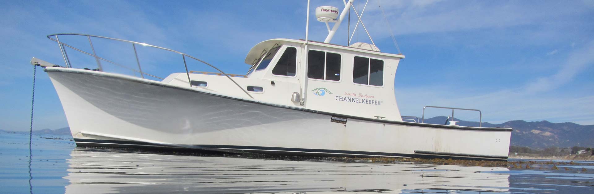 Santa Barbara Channelkeeper's boat at anchor.