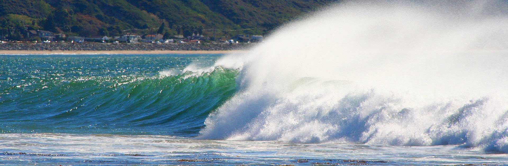 Waves breaking on the beach.